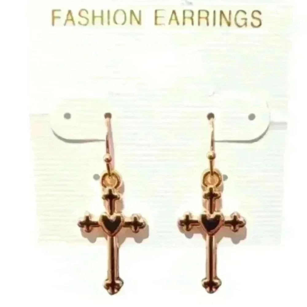 Gold cross earrings - Picture 2 of 2